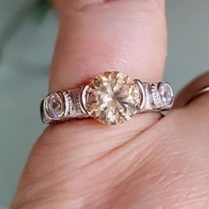 Natural 2CT Padparadscha Sapphire & Topaz 925 Sterling Silver Ring 7